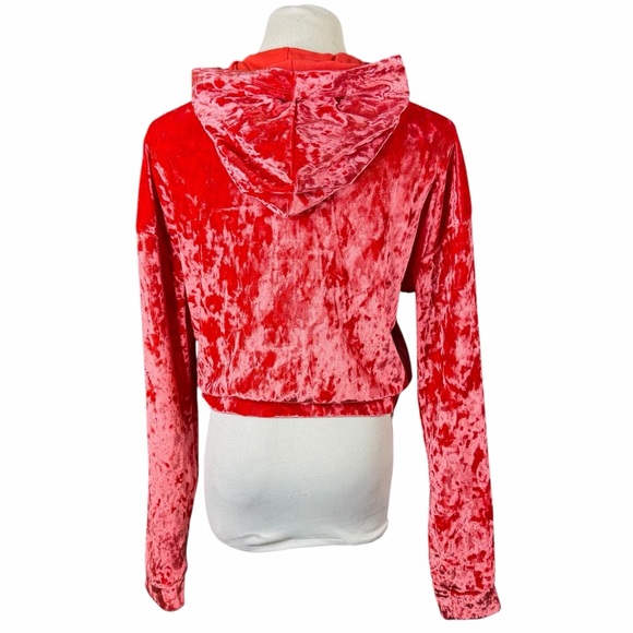 Fabletics Strawberry Red Crushed Velour Sports Bra & Cropped Hoodie - S & XS - Picture 7 of 16